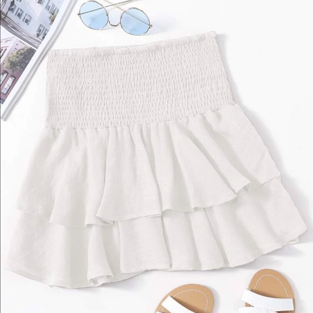 Smocked High-Rise Flounce Mini Skirt